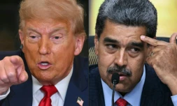Montage réalisé le 7 août 2025 montrant le président américain Donald Trump (g), à Washington, et son homologue vénézuélien Nicolas Maduro, à Caracas