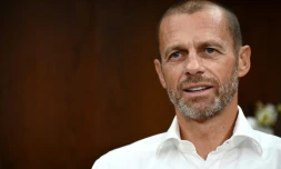 Le président de l'UEFA Aleksander Ceferin lors d'une interview à l'AFP, le 13 août 2020 à Lisbonne