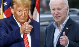 Montage photos du 6 mars 2024 de Donald Trump et de Joe Biden