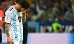 La déception de l'attaquant vedette de l'équipe d'Argentine Lionel Messi lors du match contre la Croatie au Mondial, le 21 juin 2018 à Nijni Novgorod 