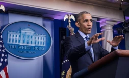 Barack Obama lors d'une conférence de presse à la Maison Blanche, à Washington le 16 décembre 2016