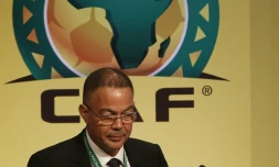 Le patron de la Fédération Royale Morocaine de Football Fouzi Lekjaal s'exprimant devant le Symposium de la CAF à Rabat, le 18 juillet 2017