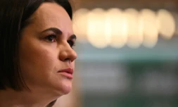 La cheffe de file de l'opposition bélarusse en exil Svetlana Tikhanovskaïa, lors d'un entretien avec l'AFP le 9 janvier 2025 à Varsovie
