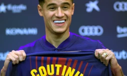 Le milieu de terrain offensif brésilien Phillippe Coutinho lors de sa présentation par le FC Barcelone, le 8 janvier 2018 à Barcelone