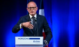 Le président du parti Horizons et candidat à la présidentielle, Edouard Philippe, s'adresse aux cadres de son parti à Reims 