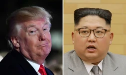 Montage réalisé le 30 novembre 2017 de portraits du président américain Donald Trump et du dictateur nord-coréen Kim Jong-Un