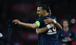L'attaquant vedette du PSG Zlatan Ibrahimovic auteur d'un doublé lors de l'ultime journée de L1 face à Nantes au Parc des Princes, le 14 mai 2016