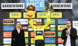 Le Polonais Michal Kwiatkowski nouveau maillot jaune de Paris-Nice à l'issue de la 5e étape à Barbentane, le 14 mars 2019

