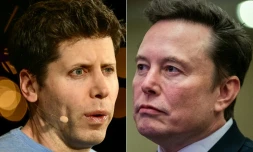 Combinaison d'images créée le 27 décembre 2024 du patron d'OpenAI Sam Altman, le 17 octobre 2023 à Laguna Beach, en Californie (à gauche), et celui de Tesla et SpaceX Elon Musk, le 13 novembre 2024 à Washington
