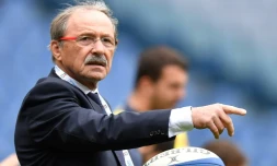 Le sélectionneur du XV de France Jacques Brunel à Rome lors du match de tournoi des Six Nations face à l'Italie le 16 mars 2019