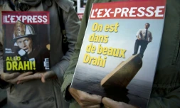 Les salariés de L'Express, L'Expansion et L'Etudiant manifestent contre un plan social révélé par Patrick Drahi, le 2 octobre 2015 à Paris