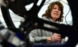 Romane Didier, derrière la roue d'un kart, sur le circuit du Mans, le 3 mars 2018