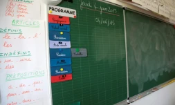 Un tableau noir dans une école parisienne, le 4 juin 2015