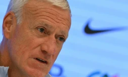 Le sélectionneur de l'équipe de France Didier Deschamps en conférence de presse à Bruxelles, le 13 octobre 2024