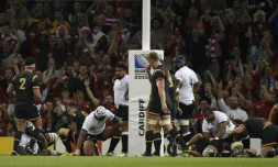 Les Gallois marquent le 1er essai par Gareth Davies contre les Fidji dans le groupe A du Mondial au Millennium de Cardiff, le 1er octobre 2015