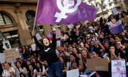 Manifestation d'étudiantes féministes le 8 mars 2019 à Barcelone à l'occasion de la Journée des femmes