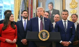 Le président américain Donald Trump s'exprime dans le bureau ovale de la Maison Blanche à Washington, le 2 septembre 2025