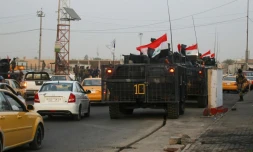 La police irakienne déployée dans une rue du quartier chiite de Sadr City, à Bagdad, le 7 octobre 2019