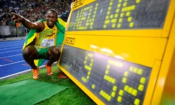 Le Jamaïquain Usan Bolt vient de battre le record du monde du 100 m lors des Mondiaux à Berlin, le 16 août 2009