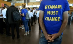 Les pilotes de Ryanair en grève à l'aéroport de Charleroi en Belgique, le 10 août 2018
