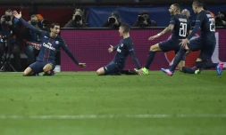Le PSG vainqueur du Barça, avec Angel Di Maria, double buteur, en Ligue des champion, le 14 février 2017 au Parc des Princes