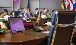 Photo de la chaise vacante de la délégation de Birmanie lors d'une réunion de haut niveau de l'Asean, à Labuan Bajo en Indonésie, le 9 mai 2023