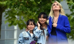 Laeticia Hallyday et ses filles Jade et Joy participent le 15 juin 2019 à l'inauguration d'une esplanade Johnny Hallyday à Toulouse