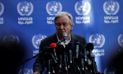 Le secrétaire général de l'ONU Antonio Guterres à Beit Lahia, à Gaza, le 30 août 2017