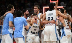 La joie des Argentins, vainqueurs des Français en demi-finales du Mondial, le 13 septembre 2019 à Pékin