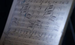 Une page de la partition de Mahler, exposée à Hong Kong, le 17 août