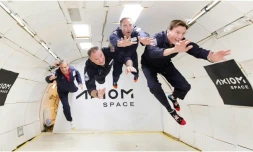 (g-d) L'équipage de la mission AX-1: l'Israélien Eytan Stibbe, le commandant américano-espagnol Michael Lopez-Alegria, le Canadien Mark Pathy, l'Américain Larry Connor lors d'un entraßnement à Cap Canaveral, le 14 février 2022