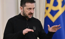 Le président ukrainien Volodymyr Zelensky lors d'une conférence de presse, à Kiev le 28 mars 2025