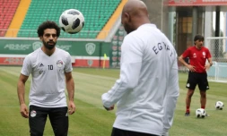 L'attaquant vedette Mohamed Salah à l'entraînement au camp de base de Grozny, le 16 juin 2018 au lendemain du premier match de l'Egypte en Coupe du monde