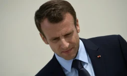 Emmanuel Macron arrive sur la base aérienne Andrews Air Force Base dans le Maryland, à environ 15 km de Washington, D.C. le 23 avril 2018