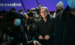 Le candidat de la France insoumise à la présidentielle, Jean-Luc Mélenchon, lors de sa visite à ExpoNantes, le 15 janvier 2022 à Nantes, à la veille de son grand meeting de campagne