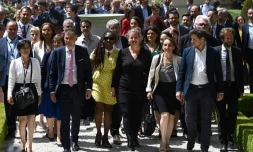 Arrivée collective de députés de la Nupes pour une session parlementaire le 28 juin 2022 à l'Assemblée, à Paris