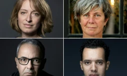 Photomontage créé le 22 octobre 2024 montrant les écrivains Hélène Gaudy, Sandrine Collette, Kamel Daoud et Gaël Faye