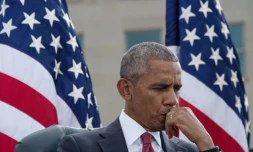 Le président américain Barack Obama lors d'une cérémonie de commémoration du quinziÚme anniversaire des attentats du 11 septembre 2001, au Pentagone