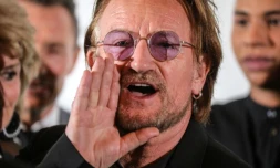 Le chanteur Bono à la réunion du Fonds mondial de lutte contre les maladies infectieuses, le 9 octobre 2019 à Lyon
