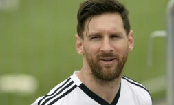 La star de l'Argentine Lionel Messi lors d'un entraînement, le 13 juin 2018 à Bronnitsy près de Moscou