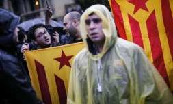 Des manifestants en faveur de l'indépendance de la Catalogne à Barcelone le 19 octobre 2017