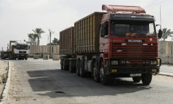 Photo prise le 17 juillet 2018 à Kerem Shalom, le seul point de passage de marchandises entre Israël et la bande de Gaza sous blocus