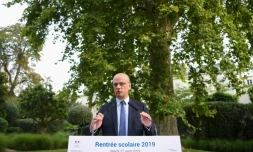 Le ministre de l'Education, Jean-Michel Blanquer lors d'une conférence de presse sur la rentrée scolaire, le 27 août 2019 à Paris