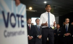 Le Premier ministre britannique et chef du parti conservateur, Rishi Sunak, lors d'un meeting de campagne Ă l'ExCeL, le 22 mai 2024 Ă Londres