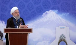 Le président iranien Hassan Rohani prononce un discours à l'occasion de l'ouverture d'une usine à Téhéran, le 5 novembre 2019