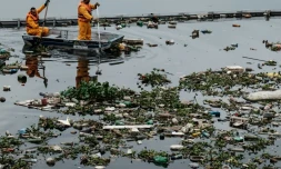 Débris flottant à l'entrée de la baie de Guanabara à Rio de Janeiro, le 20 juillet 2016
