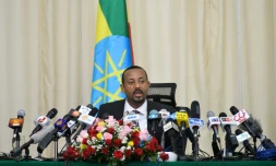 Le Premier ministre éthiopien Abiy Ahmed, pendant une conférence de presse le 25 août 2018 à Addis Abeba