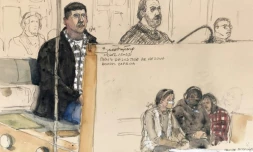 Croquis d'audience montrant Nicolas Zepeda au tribunal à Vesoul, le 4 décembre 2023