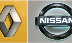 Un montage photo, réalisé le 6 avril 2010, montre les logos de Renault (g) et de Nissan