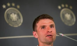 L'attaquant allemand Thomas Müller, en conférence de presse le 20 juin 2018 à Sotchi